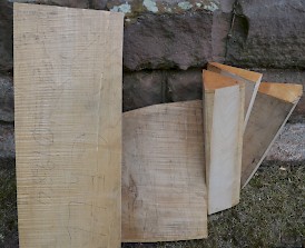 A ‘Cello Back, one piece violin back, and several  other sections to be converted into Violin/Viola Backs. All from the same Sycamore tree I found in 1984, already cut down, in a park less than a mile away from my home in Scotland.  A couple of meetings and Phone calls later and I had two  40” tall lengths of tree trunk with a diameter of 26”  delivered to the door.  I have so far made a ‘Cello and a 1a )Lyra da Braccio  from this tree.